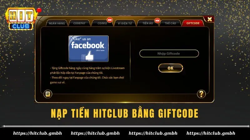 Nạp tiền HITCLUB bằng Giftcode