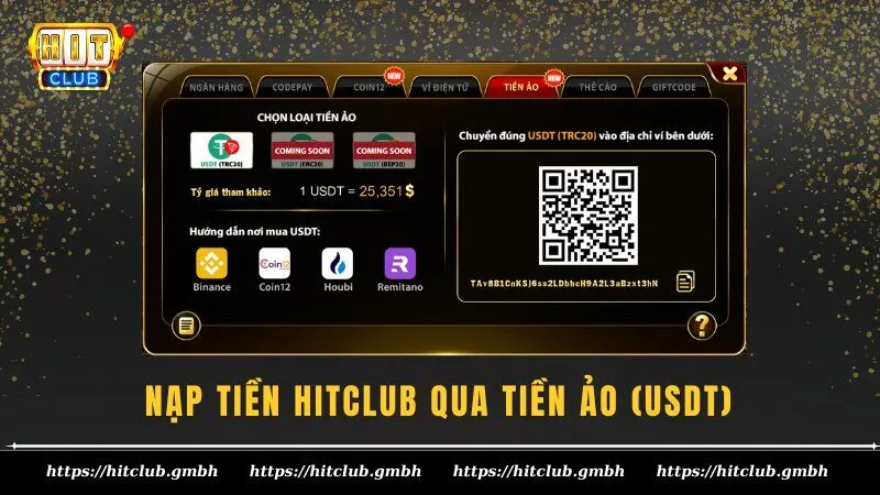 Nạp tiền HITCLUB qua tiền ảo (USDT)